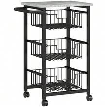 3-Tier Kitchen Trolley With Wheels, Rolling Serving Cart, Kitchen Cart With 3 Steel Baskets, Serving Cart - Light Grey - View 1