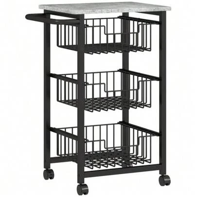 3-Tier Kitchen Trolley With Wheels, Rolling Serving Cart, Kitchen Cart With 3 Steel Baskets, Serving Cart