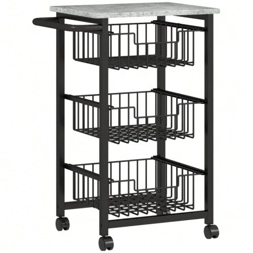 3-Tier Kitchen Trolley With Wheels, Rolling Serving Cart, Kitchen Cart With 3 Steel Baskets, Serving Cart - Light Grey - View 1