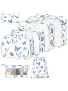 7pcs/Set Travel Packing Cubes, Large Capacity Zipper Organizer Bags, Hand-Held Travel Tote, Storage Bags, Mesh Bags, Cosmetic Pouch, Shoe Bag, Bottle Cover, Drawstring Bags, Regular Pouches, Luggage Bag, Underwear Organizer, Hospital Bag, Shirt, Underwear, Clothes, Cosmetics, Toiletries, Toothbrush And Toothpaste Waterproof Toiletry Kit,Boho Vibes - Multicolor - View 5