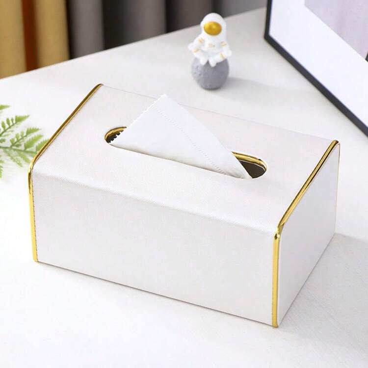 北欧奢华金边纸巾盒，创意大容量纸巾盒，适用于客厅、卧室、酒店、餐厅、汽车 - 米色和金色设计 - 彩色 - 查看 4