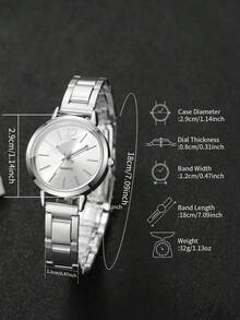 2件套女士时尚休闲简约小表盘优雅石英表+手链，礼品装（不含表盒） - 銀色 - 查看 5