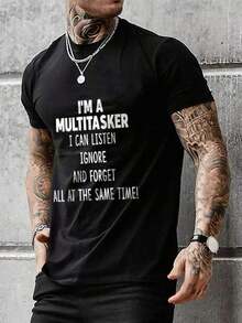 Men's Graphic T-Shirt With Slogans - Black - View 3