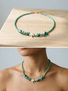 1件 Esbbela 波西米亚天然石+海星吊坠项链，手工串珠可调节16+2英寸颈链，适合夏季海滩、日常佩戴和送礼。 - 海星 - 查看 5