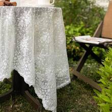 1pc Elegant White Lace, 100% Polyester, Exquisite Lace + Edging Stitched Tablecloth, Sheer Lace Voile Curtain, Solid Color Square/Rectangle, Essential For Weddings, Birthdays, Thanksgiving, New Year, Coffee Tables, Home Decor, Hawaiian Themes - 1PC - View 2