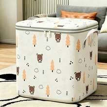 1pc Large Capacity Foldable Storage Box With Handle, Suitable For Bedroom And Wardrobe; Cute Pattern Design Makes Home Storage More Fun; Made Of Woven Material, Suitable For Seasonal Changes - Multicolor - View 4