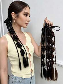 18 Inch Handmade 1 Piece Hair Braid, Heat-Resistant Synthetic Hair Braid, Suitable For Women - Multicolor - View 5