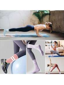 3 Pairs Non-Slip Yoga Socks, Long Grip Socks For Yoga, Pilates, Ballet, With Anti-Slip Particles - Multicolor - View 8