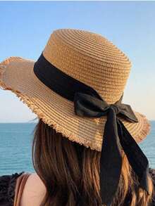 1 pièce Chapeau de paille, chapeau de plage avec nœud papillon, chapeau de soleil à large bord, chapeau de pêcheur en paille à bord épais, chapeau de voyage d'été, chapeau de plage anti-UV, chapeau de vacances pliable, casquette décontractée pour l'extérieur, accessoire de voyage pour les vacances, convient pour les vacances à la plage d'été, les fêtes de remise des diplômes, le camping à la plage et autres occasions extérieures quotidiennes - Multicolore - Voir 13