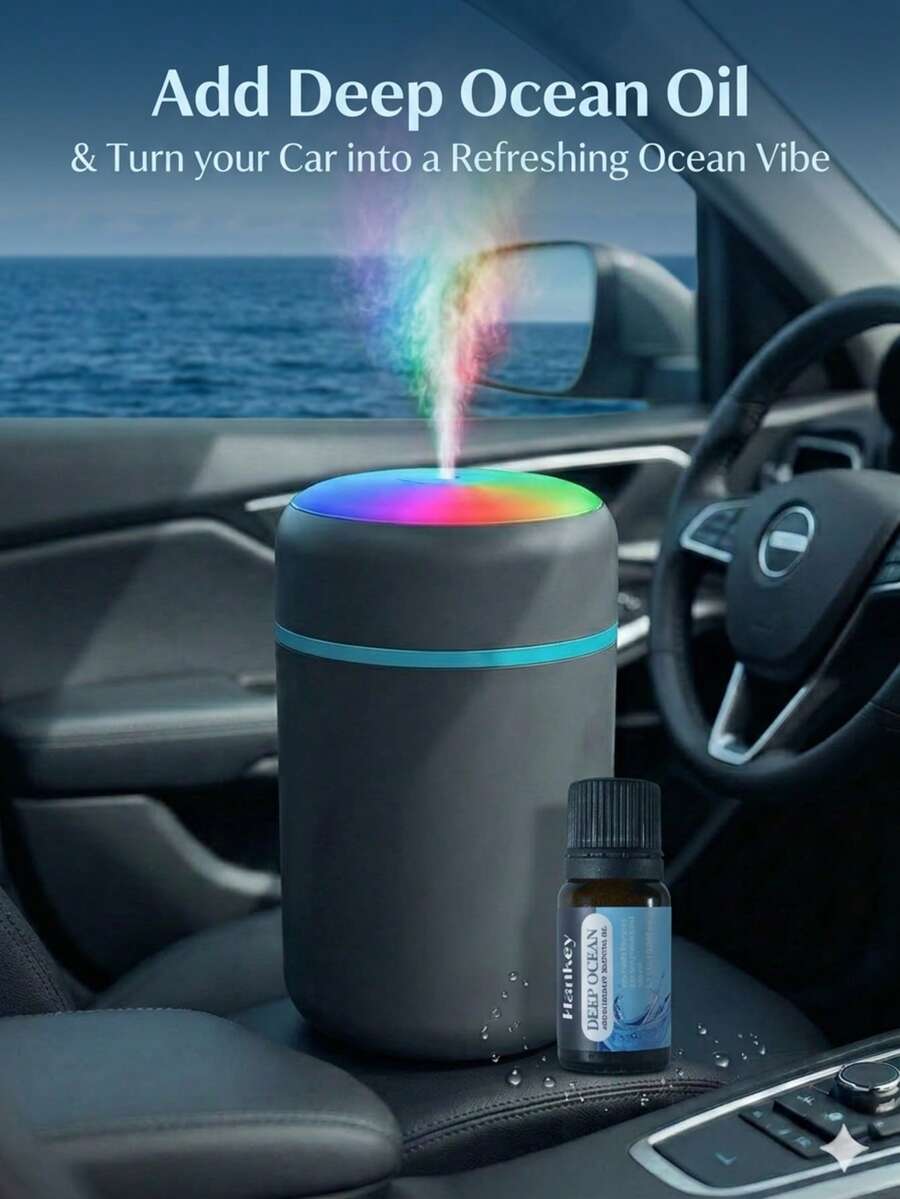 Mini Black Car Humidifier + DeepOcean™ Oil*1 | Refresh & Purify Kit For Smoky Cars – Aromatherapy Diffuser With Ocean Scent For Driving Relaxation Dazzle Color Humidifier + Aroma Diffuser + DeepOcean Essential Oil - Xanh đậm - Xem 1