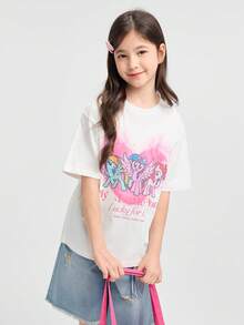 Balabala My Little Pony Short Sleeve T-Shirt, Cute Cartoon Tee For Tween Girl , Comfortable Casual Wear For Summer 2026 - Original White - View 2