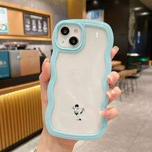 苹果かわいい黑色スマホケース粉色ウェーブ形状クリアミニマリストくすみカラーおしゃれ - 黄色 - チェックする 2