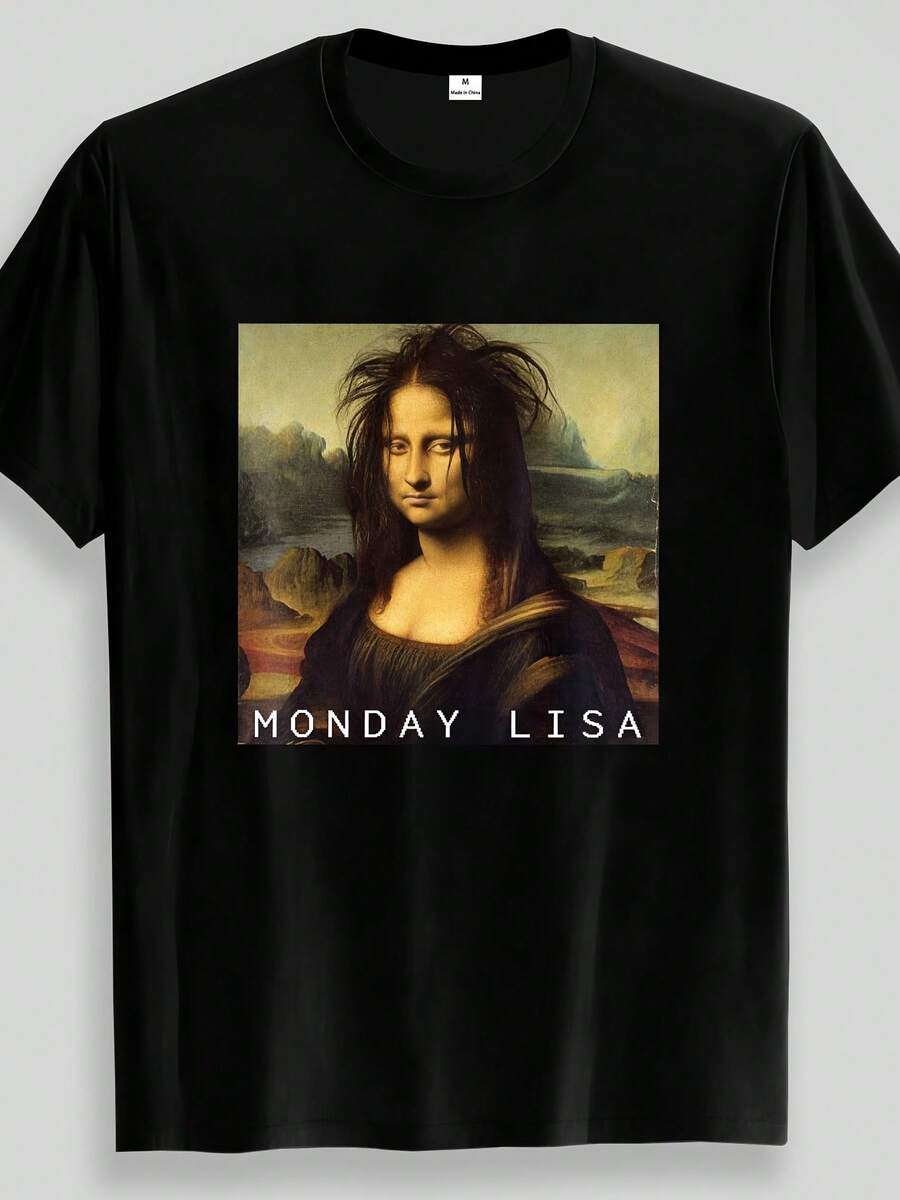 Men's T-Shirts Funny Monday Lisa Mona Lis - Black - View 1