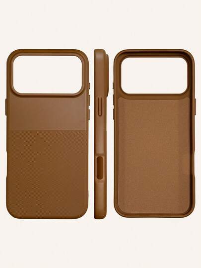 1pc Polka Dot Anti-Slip Phone Case, Flocked Lining Phone Case, Brown Phone Case With Fine Dotted Texture, Skin-Friendly Anti-Slip Grip, Cushioned Shock-Absorbing Lining To Protect Phone Body, Precise Cutouts For Buttons And Charging, Minimalist Solid Black Design Suitable For Business, Daily Use And Commuting, Compatible With IPhone 17 Pro Max