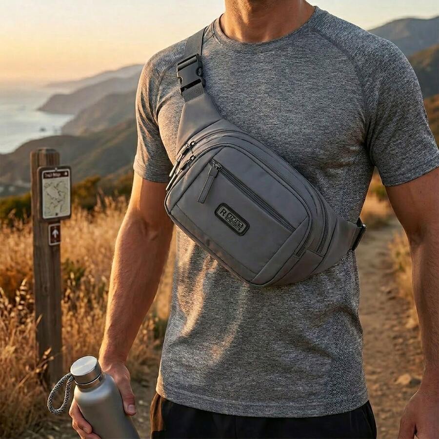 1/2 piezas Bolsa táctica de cintura multicapa para hombres, riñonera resistente al agua con tira reflectante y 4 bolsillos con cremallera, bolsa de pecho profesional para deportes al aire libre - Azul - Ver 1