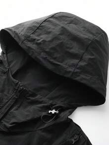 1 pieza Chaqueta con capucha ligera negra para hombres, diseño minimalista todo negro, estilo deportivo de novio, adecuada para senderismo, camping, pesca, uso diario casual - Negro - Ver 7