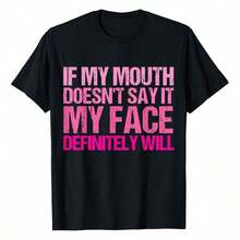 gracioso, si mi boca no lo dice, mi cara definitivamente lo hará. Camiseta gráfica de talla para mujer. WMG7 - Negro - Ver 1