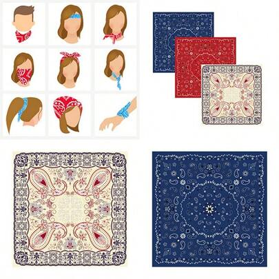 100% Combed Cotton Bandanas 3 Packs Face Bandana For Women And Men Unisex Multi-Functional Headbands And Scarvesgthh