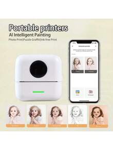 AI-Powered Inkless Photo Label Printer - Generates Custom Images, Converts Photos To Cartoons, Includes Label Templates, Rechargeable Battery, Starter Kit With 5 Rolls Of Sticker Paper, 5 Rolls Of Thermal Paper, 1 Data Cable, And 1 User Manual - White - View 1