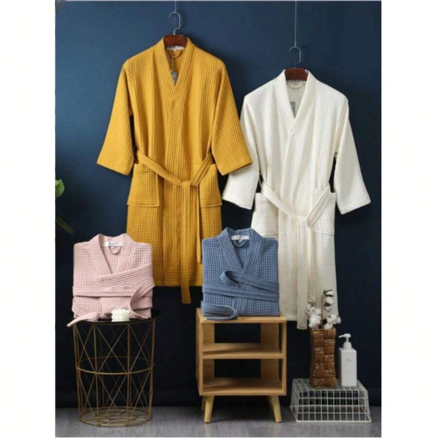 1 Áo choàng tắm cotton kiểu waffle, Áo choàng tắm cotton unisex dành cho người lớn, Mùa xuân/Hè - Nhiều màu - Xem 1