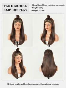 7JHH WIGS Glueless Long Straight Brown Highlight Headband Wig For Women 24 Inch Layered Half Wigs Synthetic Heat Resistant Fiber Hair Band Wig For Daily Wear, Quick Styling, Beginner Friendly Put On And Go - 挑染棕色 - 查看 6