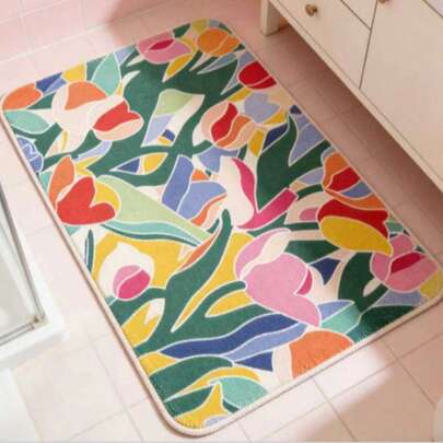 1 Stück Badematte mit frischem Tulpen Muster, Badezimmerteppich, Türmatte, Kleiner Teppich, Waschbarer Teppich, Heimdekoration, Bereichsteppich, Outdoor-Matte, Schlafzimmerteppich