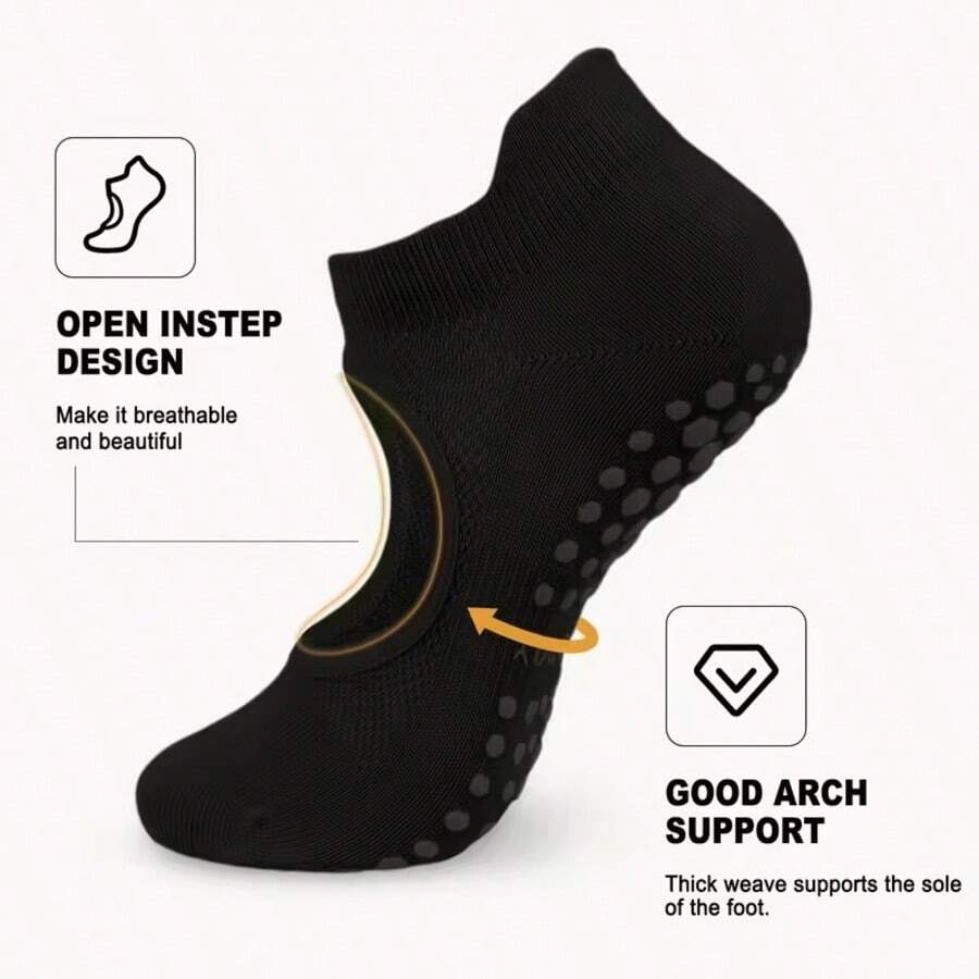 3/5 paires de chaussettes de yoga antidérapantes, chaussettes de maintien pour le pilates, la barre, le ballet et l'entraînement - Multicolore - Voir 1