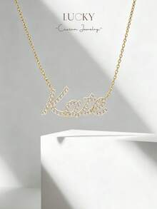 Colar Personalizado com Texto, Colar Personalizado de Estilo Hip-hop para Mulheres, Corrente de Náilon com Pingente, Joias Personalizadas com Texto, Presente Perfeito para Casais, Amigos, Pais, Moda Prateada, Moda de Outono, Minimalista Casual, Minimalismo, Unissex, Moda Personalizada, Personalizado, Único, Presente Ideal para Namorada, Mãe, Família, Presente Dia das Mães - Colar todo cravejado de diamantes, estilo 3 - Visão 2