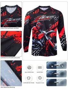 TELEYI Men's Graffiti Racing Graphic Long Sleeve MTB Motorcycle Riding Jersey Top, Quick-Dry Breathable Black - Black - View 5