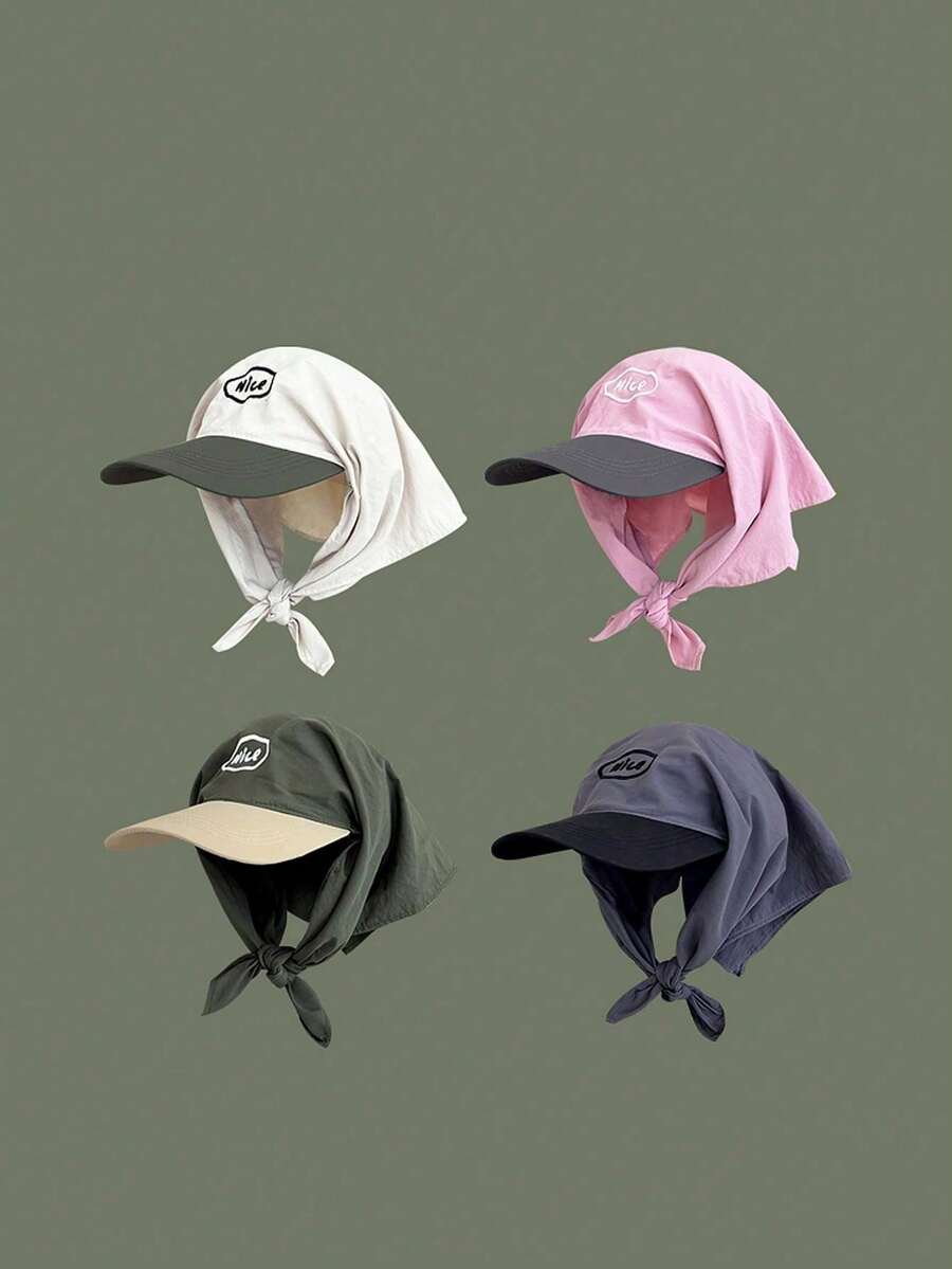 Street 1pc Unisex Quick-Dry Colorblock Cap With Letter Embroidery And Neck Protection, Outdoor Sports Sun Hat For Hiking, Cycling, Casual Wear, Beach Vacation - Style 2 - View 1