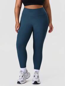 NcmRyu 1pc Women Plus Size Contrast Color Stripe Elastic Waist Skinny Sports Pants - Navy Blue - View 7