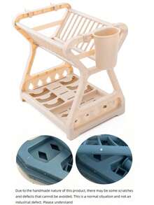 1pc Kitchen Dish Rack With Drainage System, Plastic Plate And Utensil Holder With 4 Hooks - Multicolor - View 9