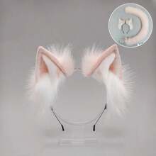 Diadema con orejas de animal hecha a mano, Clip para el cabello con orejas de gato/cola de zorro, Accesorios para el cabello con orejas y cola de animal realistas - A - Ver 5