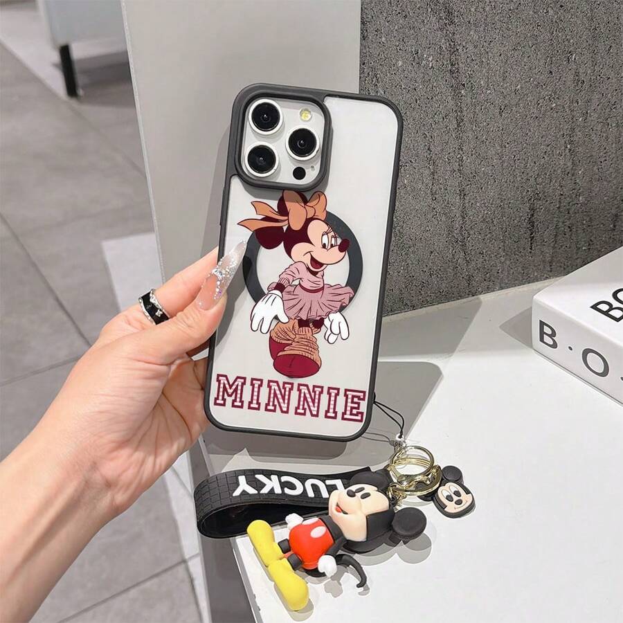 This Disney Mickey Mouse Pattern Lanyard Phone Case Features A Strong Magnetic Closure And Full Coverage Of Acrylic And TPU Material. It's Shockproof, Lightweight, And Suitable For IPhone17/16/11/13/15/15 Plus/15 Pro/15 Pro Max/12/14 Pro Max/11 Pro Max/12 Pro/12 Pro Max/13. It's A Popular Birthday Gift, Business Gift, Durable, Stain-Resistant, And Fingerprint-Resistant New Phone Case For Men And Women. It Also Includes A Mickey Mouse Phone Case And Mickey Mouse Doll Bracelet. Compatible With SamsungGalaxy S20, S21, S22, S23, And S24 Series. It's The Perfect Gift For Friends And Family. This Stylish Phone Case Is Fun, Lightweight, And Durable. IPhone17 Pro Max Phone Case, Minnie Phone Case. - màu đen - Xem 1