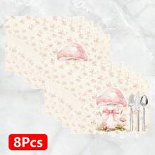 蘑菇图案亚麻餐垫（1件/4件/6件装），适用于餐桌，四季皆宜，现代可水洗，可作餐垫、杯垫、厨房餐垫、室内外派对装饰、家居装饰，理想礼品 - 彩色 - 查看 14