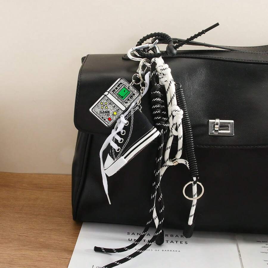 Niche Mini Multicolor Canvas Shoes Golf Sports Style Braided Rope Bag Charm Keychain - 黑色 - 查看 1