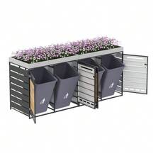 Storage Unit With Planter, Horizontal Slats With Wood Look, Slotted Ventilation Holes, All Iron Garden Cabinet With Lock. - 黑色1 - 查看 1