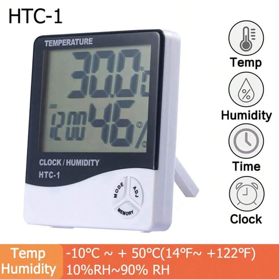LCD-2/-1 Digital Temperature And Humidity Meter, Hygrometer, Thermometer, Weather Station With Clock For Indoor And Outdoor Use 5Z9Y - HTC-1 - View 1