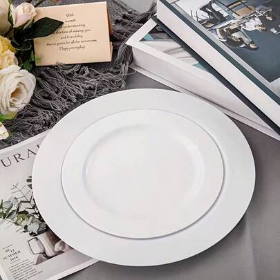 10/20/25/50 Stücke Set weiße Partyteller, Geschirr-Set, Salateller, Feiertagsgeschirr, Tabletts, 10.25" & 7.5" Servierteller, geeignet für Zusammenkünfte, Outdoor-Events, Hochzeiten, Restaurants, Partys