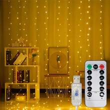 LED Window Curtain Lights, USB Powered, 8 Lighting Modes, Remote Control Fairy Lights, Suitable For Indoor, Wedding, Bedroom, Living Room, Window, Garden, Party, Birthday, Christmas Decoration - USB Curtain Light - View 13
