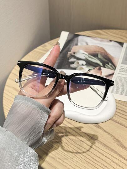 1 PC Women's Square Glasses Frame Gradually And Black Lightweight Polycarbonate Frame Clear Lenses Casual Versatile Suitable For Daily Office Commute With Glasses Box