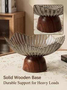 1pc Wood Grain Base High Foot Fruit Bowl: Made Of Thickened PP Material, Scratch-Resistant, Wear-Resistant And Odorless. Suitable For Storing Fruits, Snacks, Candies, Afternoon Tea Desserts, Etc. Detachable Base For Easy Cleaning. - View 4