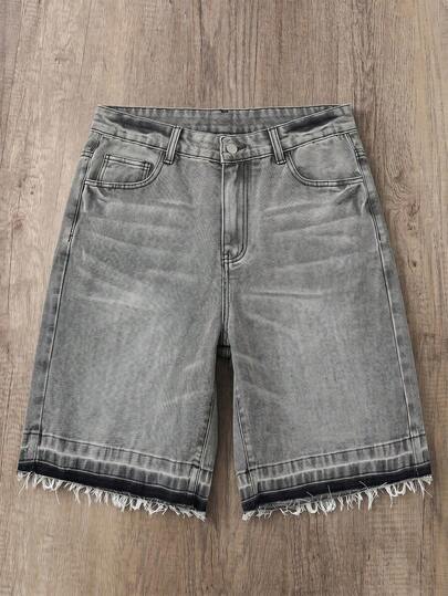 Pantalones cortos vaqueros de pierna ancha con dobladillo desgastado, pantalones cortos vaqueros holgados de longitud media estilo Y2K, pantalones cortos vaqueros holgados de estilo casual de ajuste versátil, pantalones cortos vaqueros de algodón con bolsillos en diagonal, pantalones vaqueros de verano