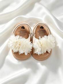 Infant Girls' Elegant White Outdoor Sandals, Summer Toddler Shoes - Apricot - View 12