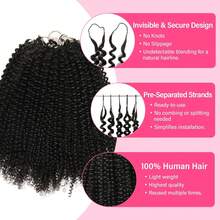 bling hair Kinky Curly Crochet Human Hair 200g Knotless Pre-Separated Feather Human Crochet Hair Lightweight Reusable Remy Hair Extensions For Women Natural Black Color (Natural Black, 18 Inch(50g)) - Natural Black - 查看 6