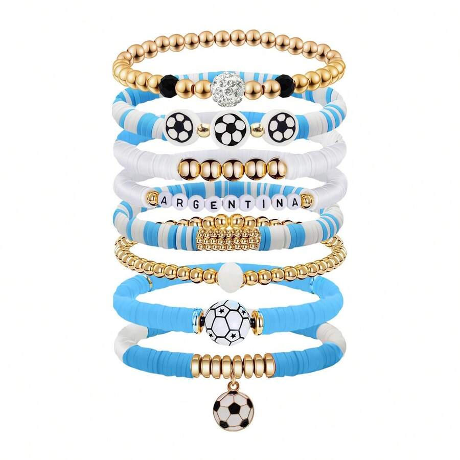 2026 New Hot-Selling Game Day Soft Clay Bracelet Set With Football Pendant And Letter Beads, World Cup Team Bracelet - 款式4 - 查看 1