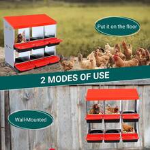 Techigher Heavy Duty Chicken Nesting Box, Automatic Roll-Away Egg Collection System, Galvanized Steel Hen Laying Box - Red, 6 Holes Without Legs - View 6