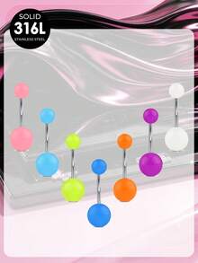 7Pcs Glow In The Dark Belly Button Rings,316L Stainless Steel Punk Colorful Belly Rings For Women Navel Bars Curved Barbell Belly Body Piercing Jewelry 14 Gauge - Multicolor - View 4