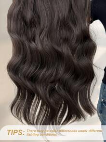 HEYPINK 1 pezzo Estensione di capelli sintetici ondulati da 22 pollici, a forma di V, colore rosso vino, fibra resistente al calore, adatta per donne e ragazze, per feste e uso quotidiano, nero marrone - Dark Brown - Visualizzare 9