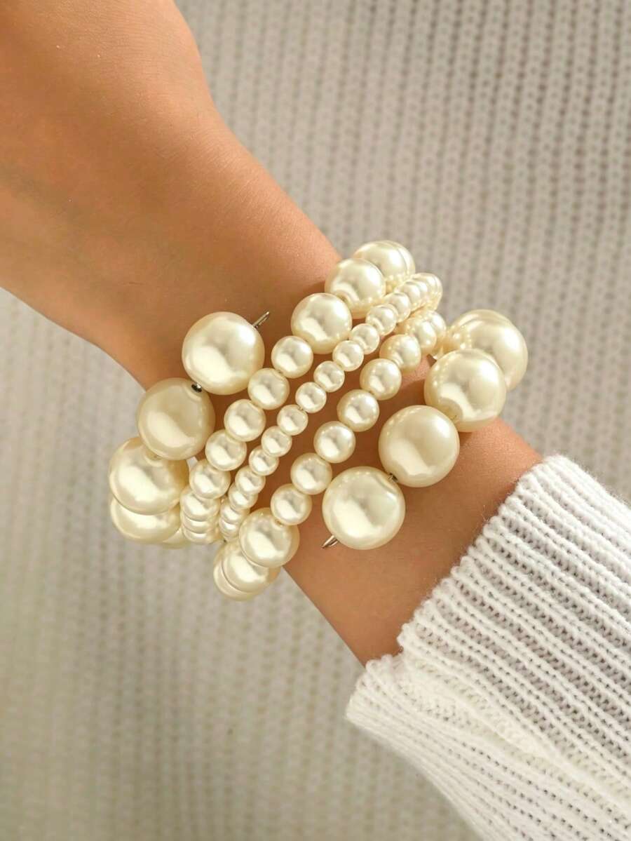 1pc Creative Niche Fashion Wrapped Faux Pearl Layered Bracelet, Suitable For Daily Wear, Shopping, Campus, Party, Perfect Gift For Holidays, Mother's Day